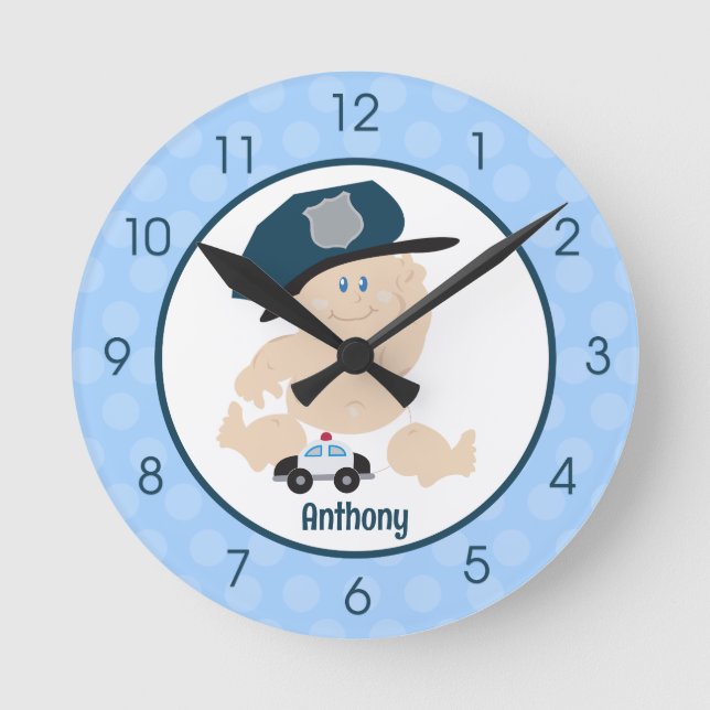 Baby Cop Blue Boy Nursery Horloge murale (Recto)