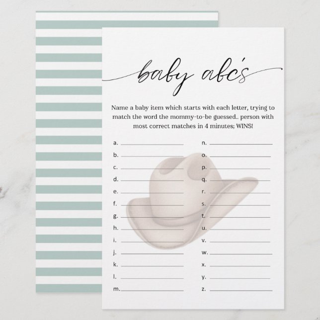 Baby Cowboy ABC Shower Game with Green (Devant / Derrière)