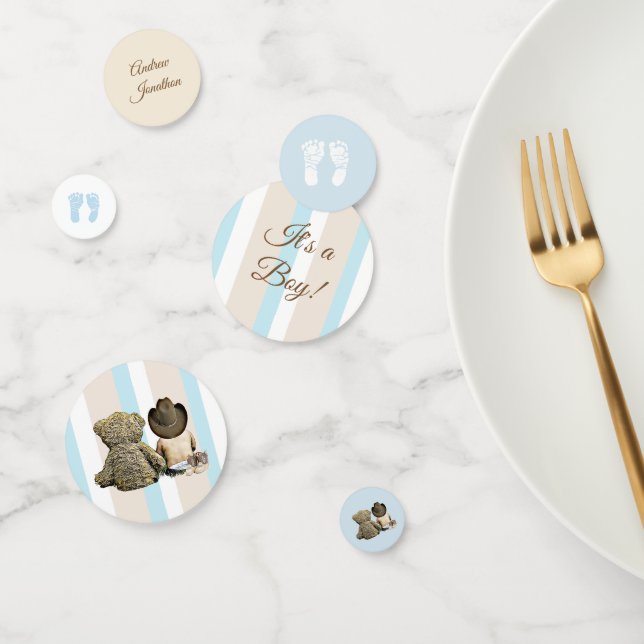 Baby Cowboy et Teddy Bear Blue et Tan Confetti (Groupe)