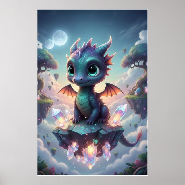 Baby Crystal Dragon | Cute Fantasy Art Poster (Devant)
