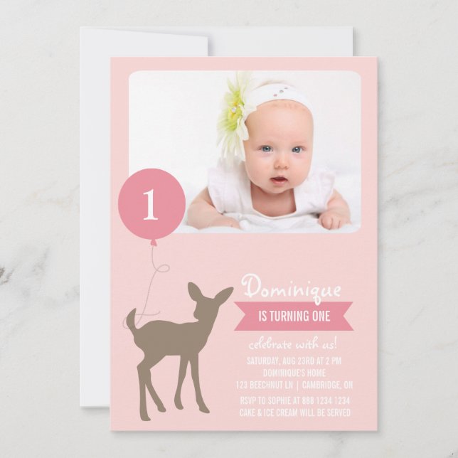 Baby Deer avec un ballon Photo Invitation Annivers (Devant)