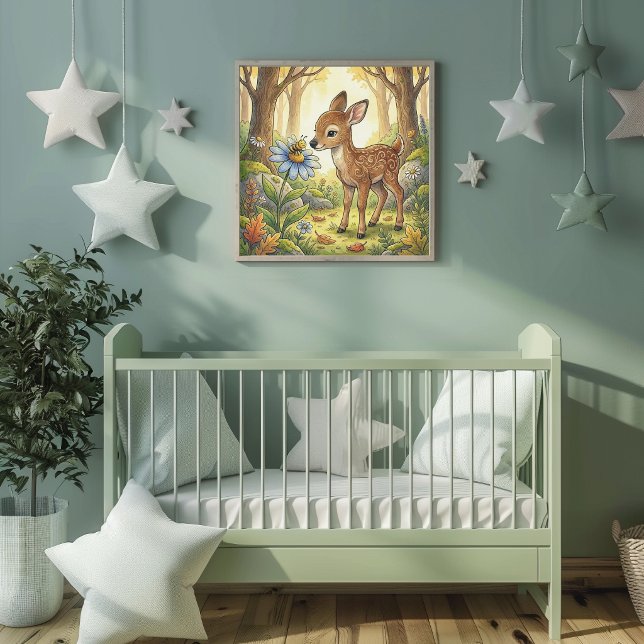 Baby Deer Fawn Forest Animals Nursery Poster (Créateur téléchargé)