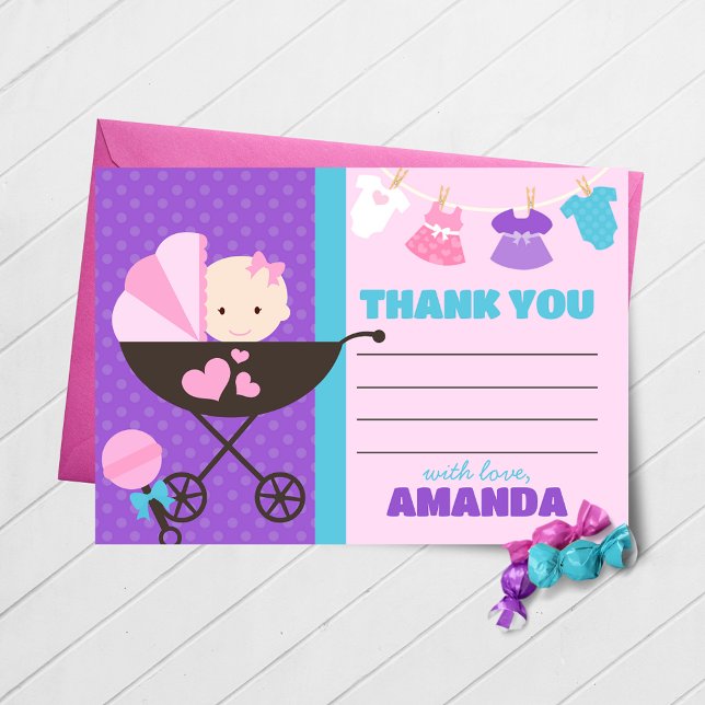 Baby Doll Merci Cartes avec Enveloppes (Baby Doll Birthday Thank You Cards)