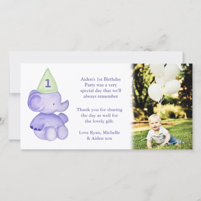 Baby Elephant 1er anniversaire Merci Carte photo (Devant)