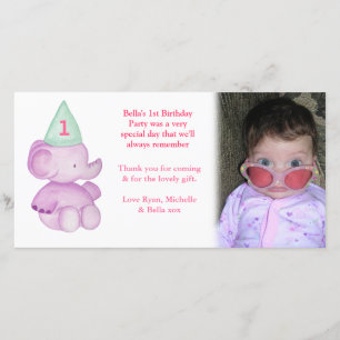 Baby Elephant 1er anniversaire Merci Carte photo