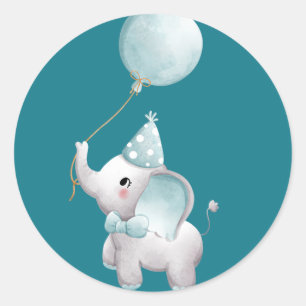 Baby Elephant Anniversaire Favoriser Sticker Blue 