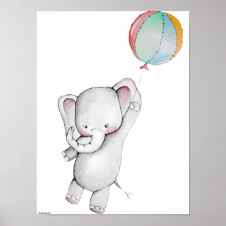 Baby Elephant avec ballon poster personnalisable