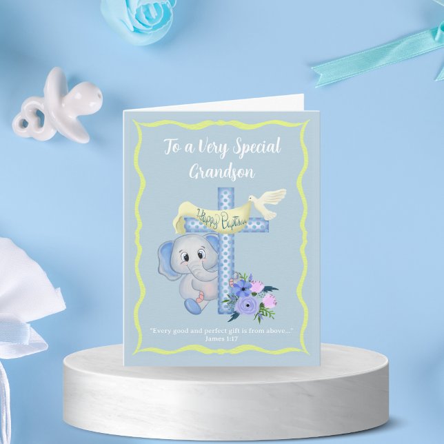 Baby Elephant avec carte de baptême de croix et de (Créateur téléchargé)