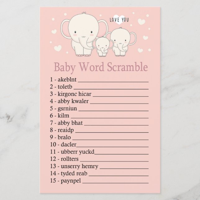 Baby Elephant Baby jeu de mots scramble (Devant)