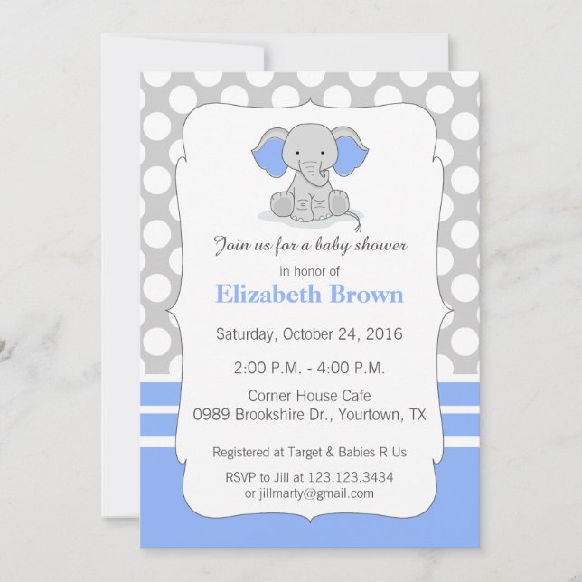 Baby Elephant Baby shower Invitation bleu (Devant)