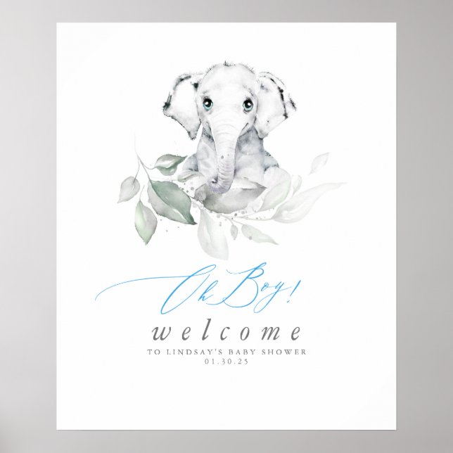 Baby Elephant Baby shower Oh Boy Welcome Poster (Devant)