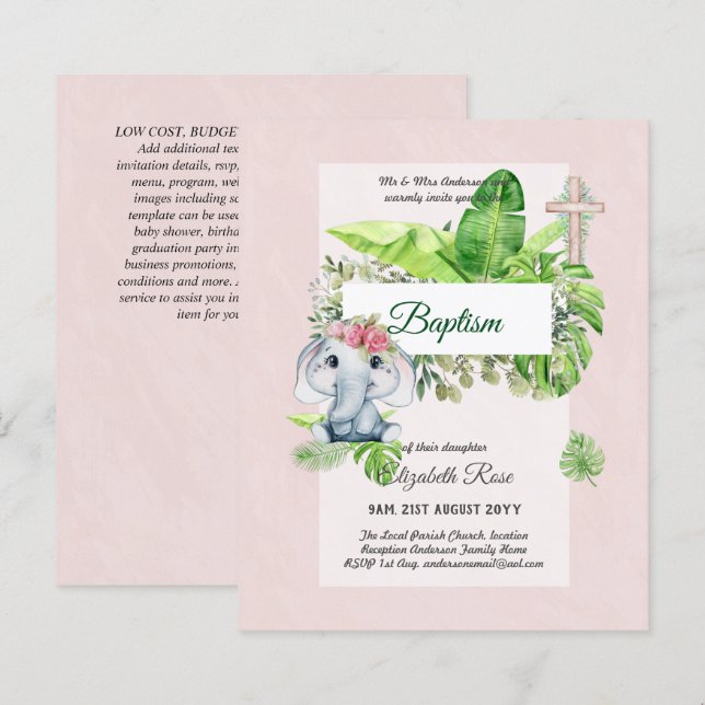 Baby Elephant BAPTISM Bautizo Bautismo Invitations (Devant / Derrière)