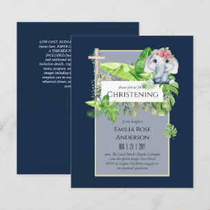 Baby Elephant CHRISTENING Invitation pour les fill