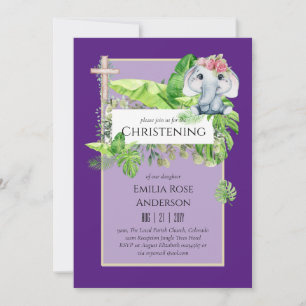 Baby Elephant CHRISTENING Invitation pour les fill