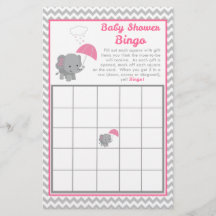 Baby Elephant Girl Baby shower Jeu Bingo Card