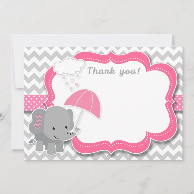Baby Elephant Girl Baby shower rose Carte de remer (Devant)