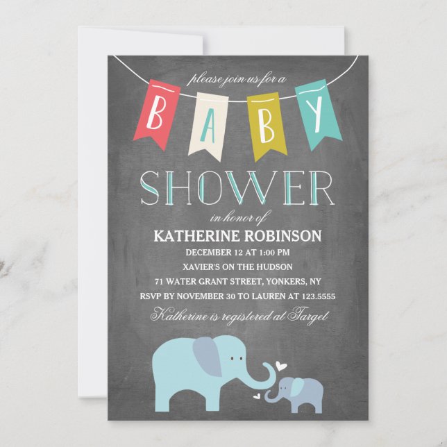 Baby éléphant | Invitation baby shower (Devant)