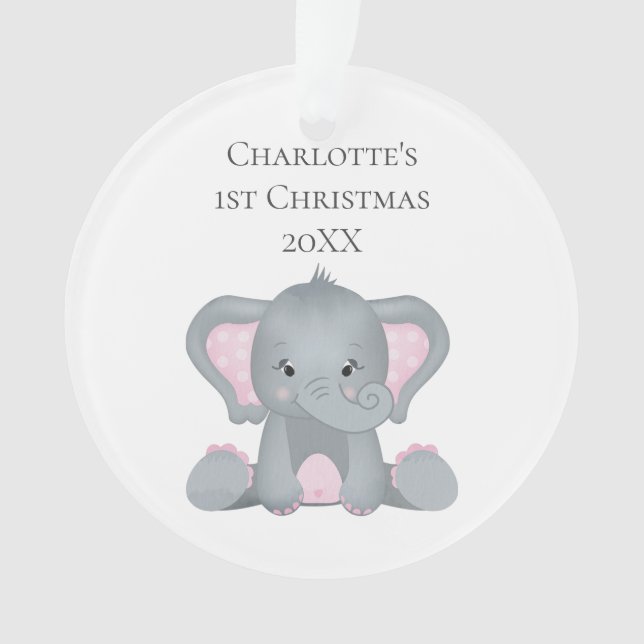 Baby Elephant rose bébé personnalisé 1er Noël (devant)