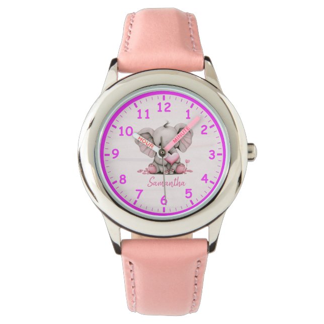 Baby Elephant with Pink Hearts Montre pour enfants (devant)