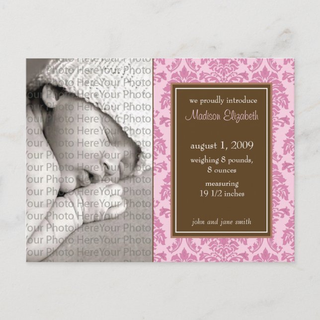 Baby Faire-part de naissance Baroque Vintage rose (Devant)
