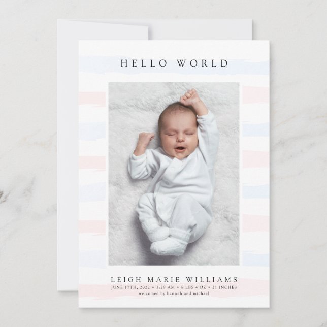 BABY FAIRE-PART DE NAISSANCE Y Hello Pastel Stripe (Devant)