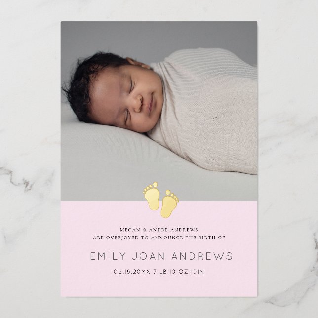 Baby Faire-part moderne bébé pied - fille (Recto)