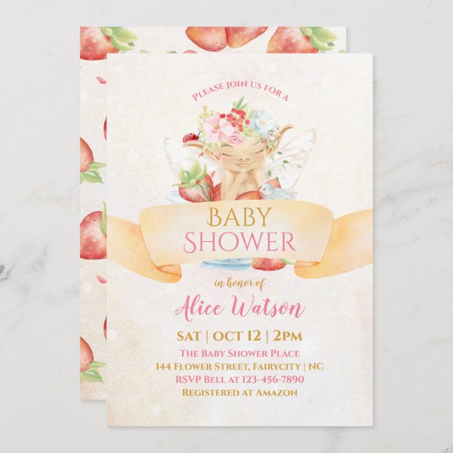 Baby Fairy Delicate Girly Baby shower Invitation (Devant / Derrière)