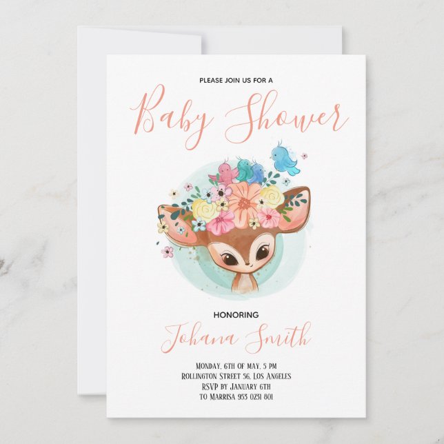Baby Fawn mignonne Baby shower Invitation (Devant)