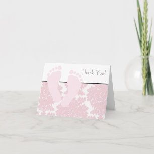 Baby Feet Pink Damask Baby shower Merci Cartes