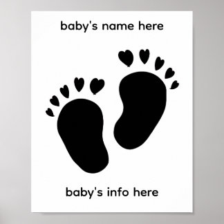 baby feet print with heart toes poster