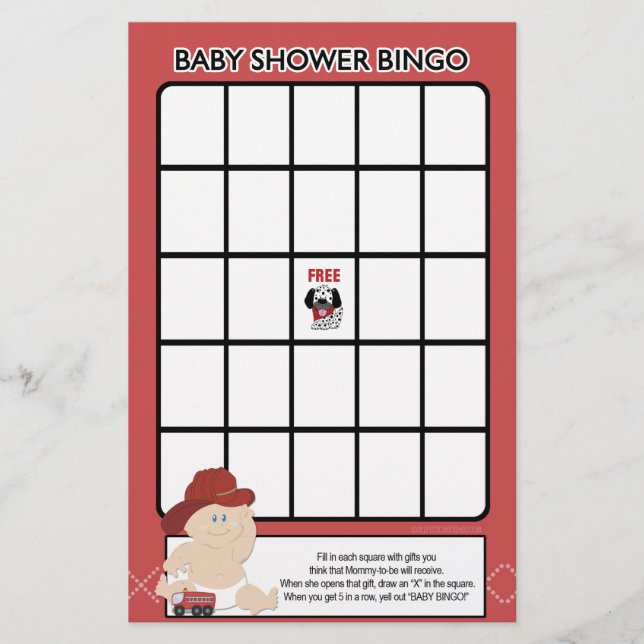 Baby Firefighter Baby shower Jeu de Bingo (Devant)