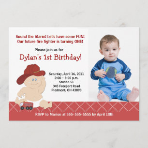 Baby Firefighter Photo Anniversaire Invitation Que