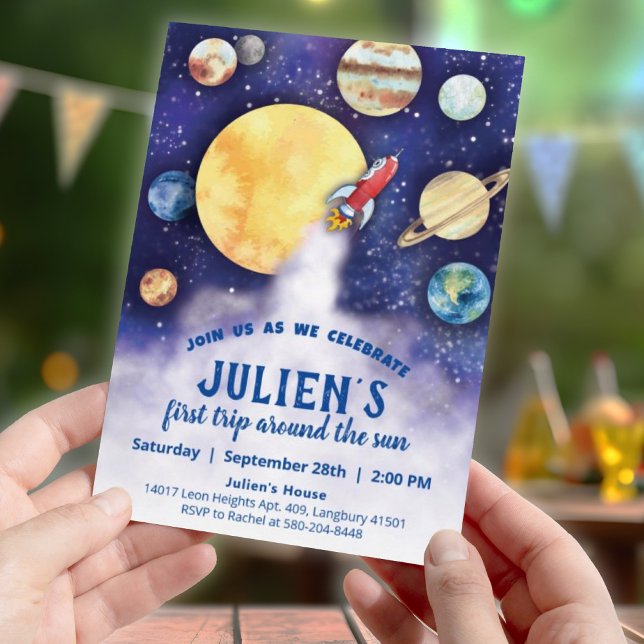 Baby First Birthday Party Space Planet Invitation (First Trip Around The Sun | Baby's First Birthday Invitation | Space, Planets, Solar System)