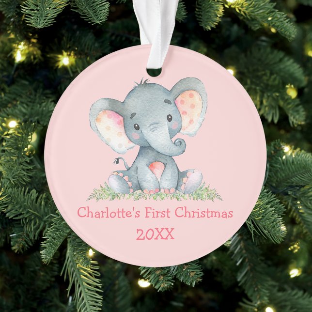 Baby First Christmas Aquarelle Elephant rose (Customize with name and year.)