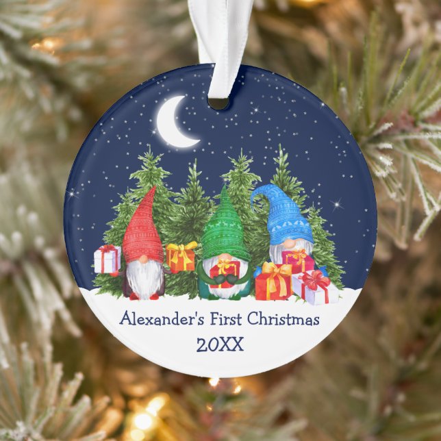 Baby First Christmas Aquarelle Gnomes Arbres Ciel (Arbre)