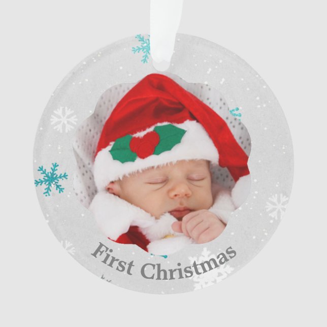 Baby First Christmas Blue Snowflakes Photo (devant)
