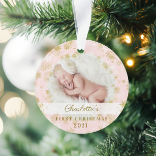 Baby First Christmas Magical Gold Snowflakes Photo