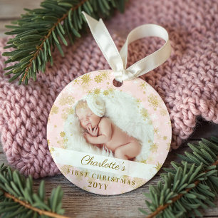 Baby First Christmas Magical Gold Snowflakes Photo
