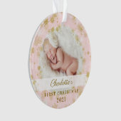 Baby First Christmas Magical Gold Snowflakes Photo (devant)