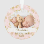 Baby First Christmas Magical Gold Snowflakes Photo (dos)