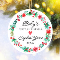 Baby First Christmas Ornement Watercolor Wreath