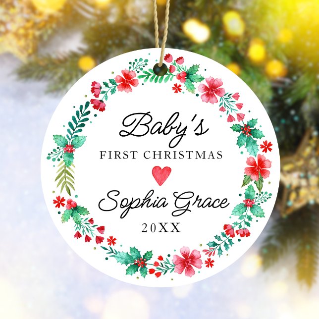 Baby First Christmas Ornement Watercolor Wreath (Babys First Christmas Ornament Watercolor Wreath)