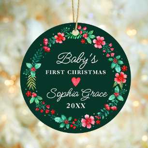 Baby First Christmas Ornement Watercolor Wreath