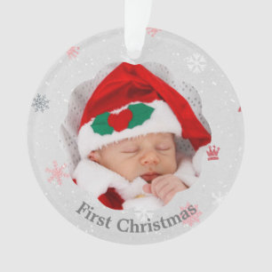 Baby First Christmas Pink Snowflakes Photo