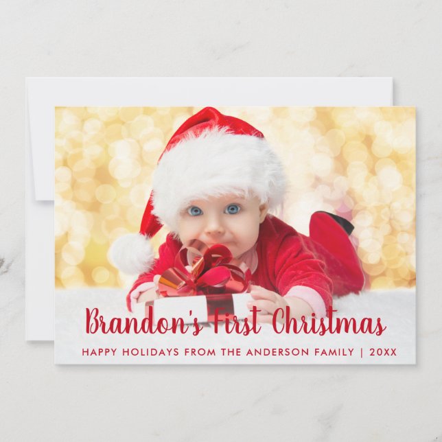 Baby First Christmas Red Script Carte photo (Devant)