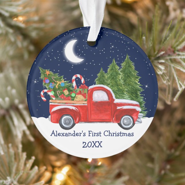Baby First Christmas Red Truck Forest Stars Sky (Arbre)