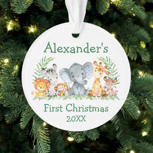 Baby First Christmas Safari Animaux Green Round