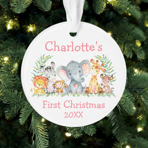 Baby First Christmas Safari Animaux rose rond