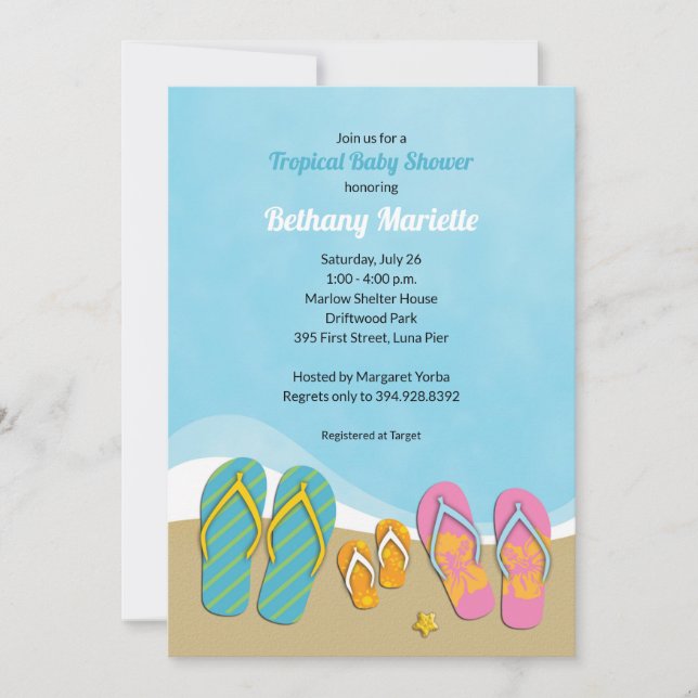 Baby Flip Flops Baby shower tropical Invitation (Devant)
