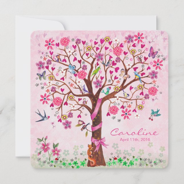Baby Flower Tree of Life | Fille faire-part de nai (Devant)